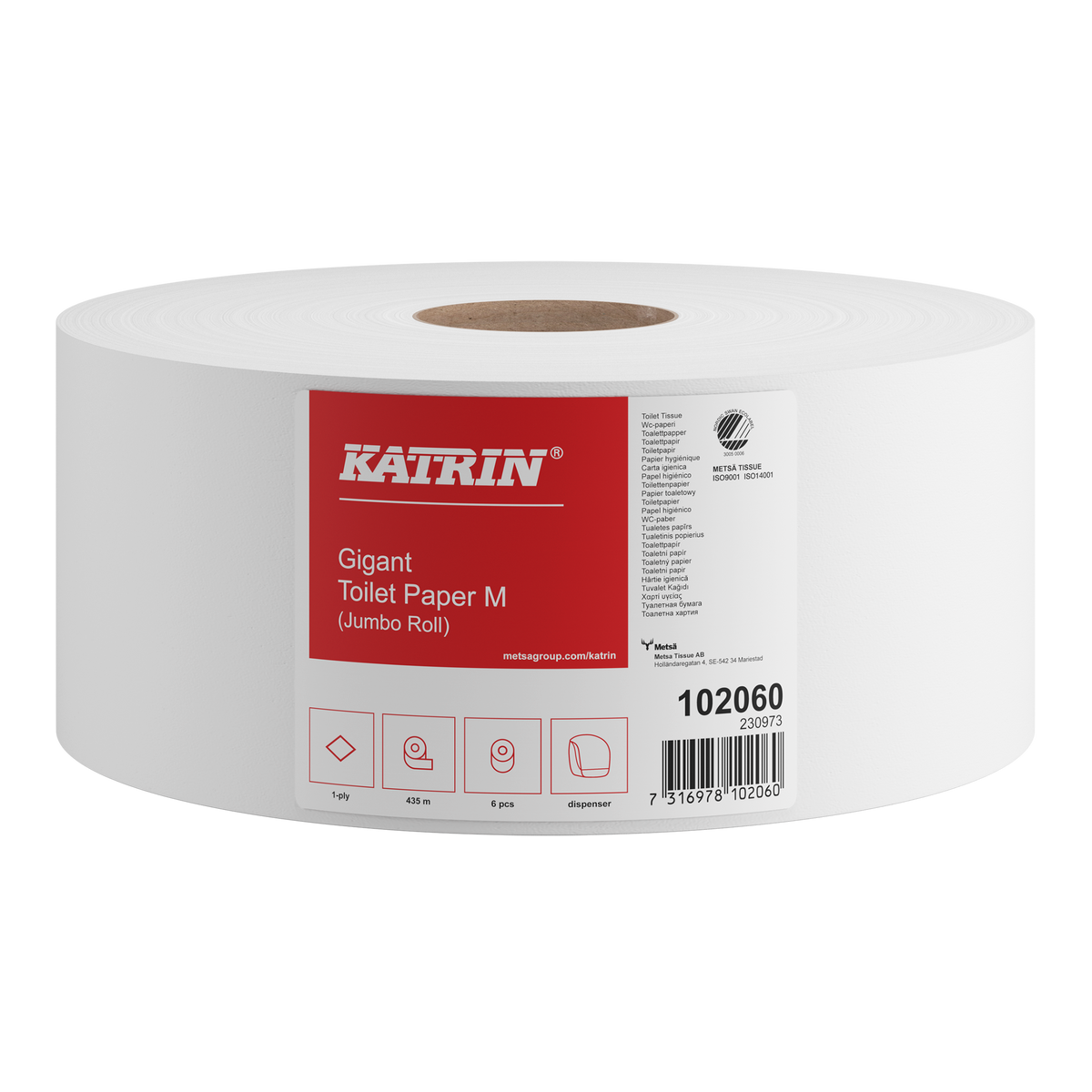 Originalfoto af enkelt Katrin Gigant M 102060 toiletrulle, 1-lags, 435 meter