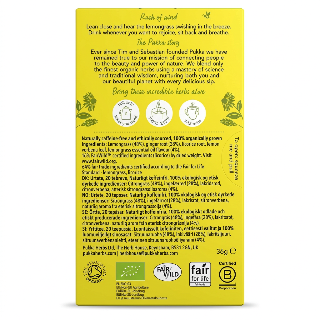 Urtete Pukka Lemongrass & Ginger økologisk, 20 breve, 36 g