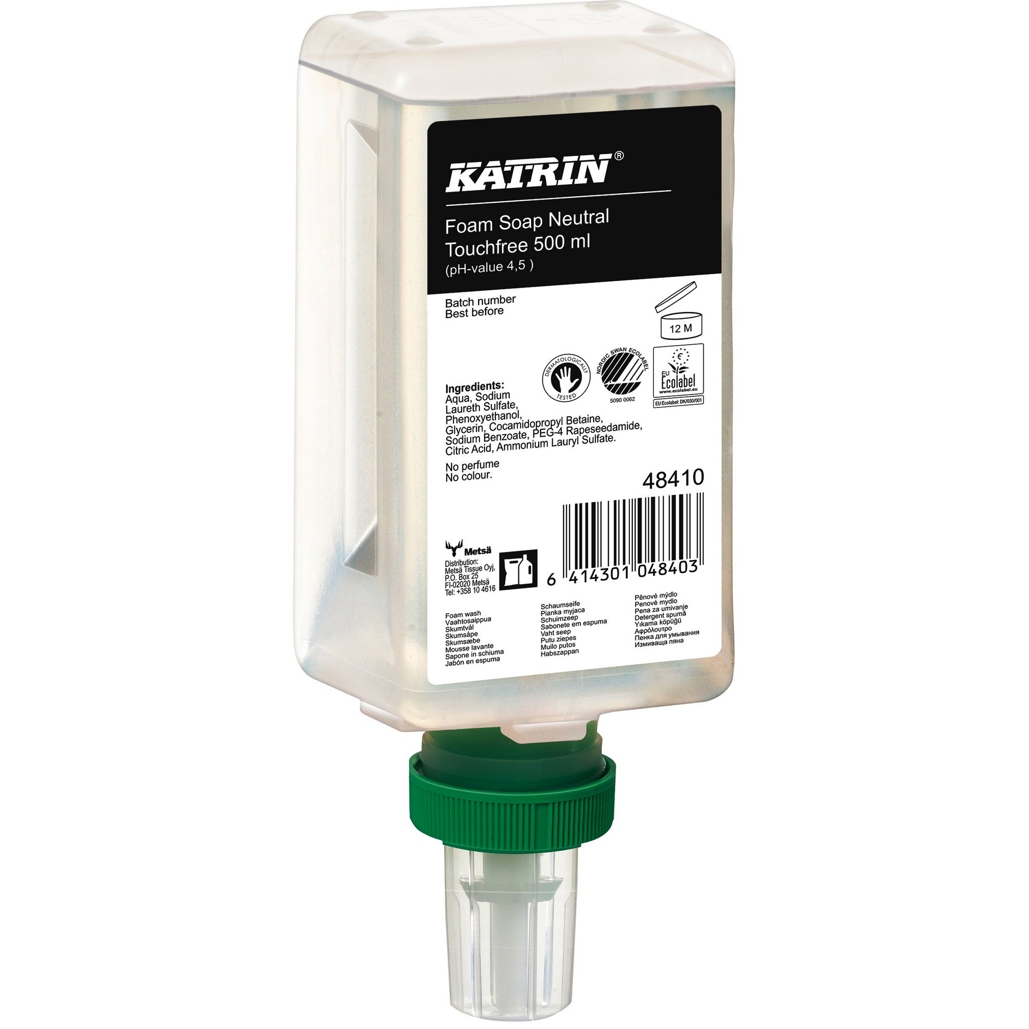 Skumsæbe Katrin 48410 Natural Parfumefri Refill Touchfreee 12x500ml