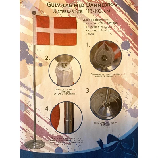 Gulvflag i Metal Dannebrog 113-192 cm 1 stk