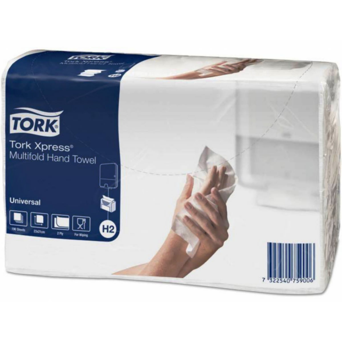 Håndklædeark Tork H2 471103, hvide 2-lags, 3.800 ark