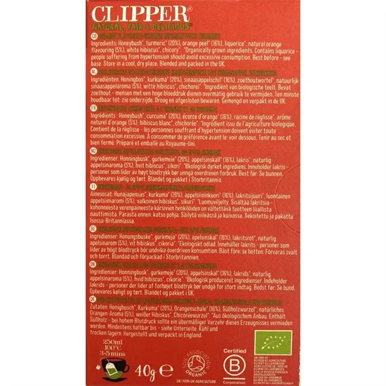 Te Clipper Appelsin Gurkemeje Øko 1x20 breve