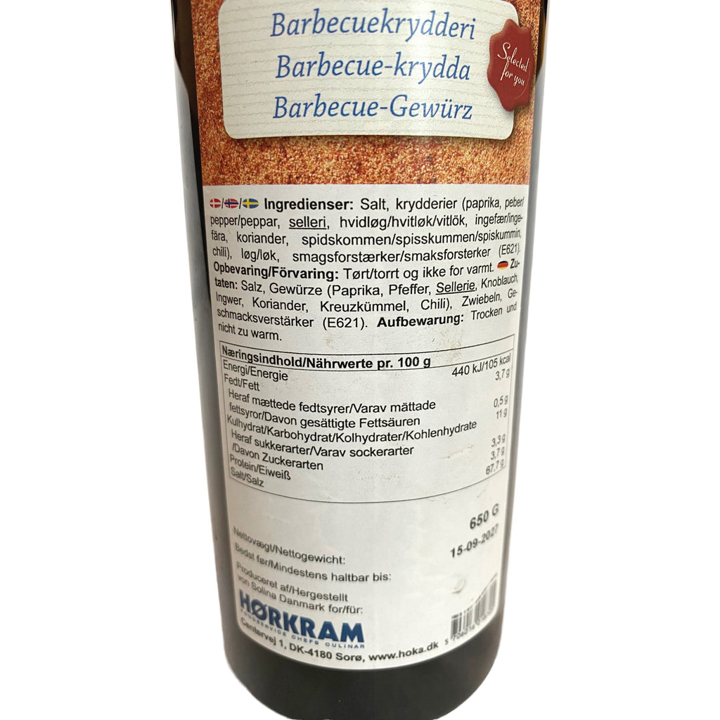 Grillkrydderi / Barbecue 650 gram i strødåse Bagside