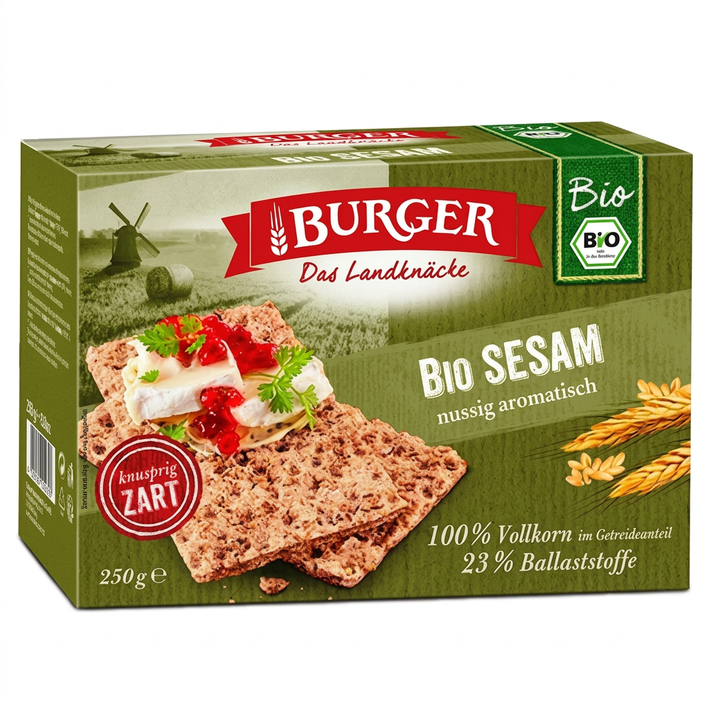 Knækbrød Burger Bio Sesam, økologisk fuldkorn, 250 g