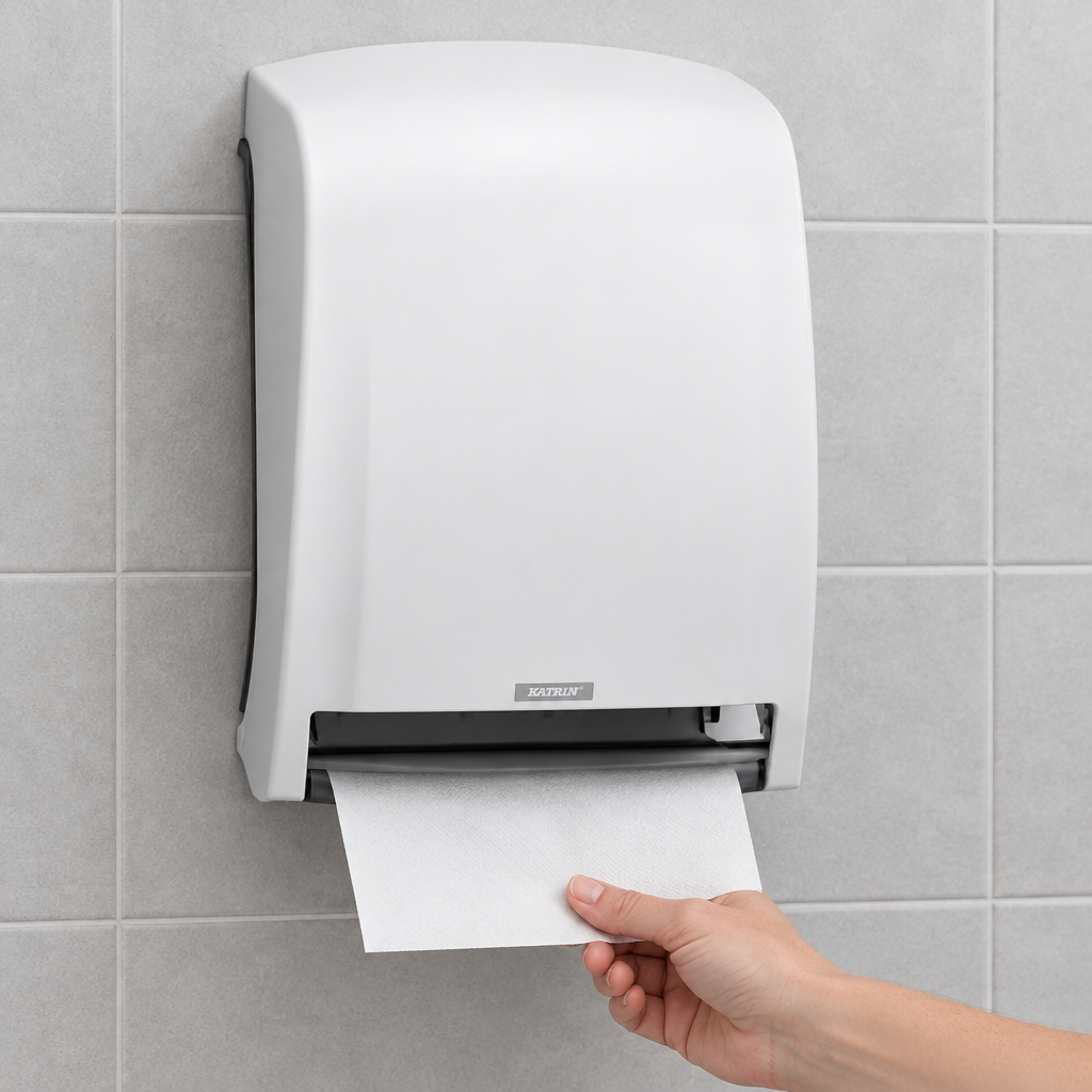 Papirhåndklædedispenser Katrin E Towel 93701, hvid sensor