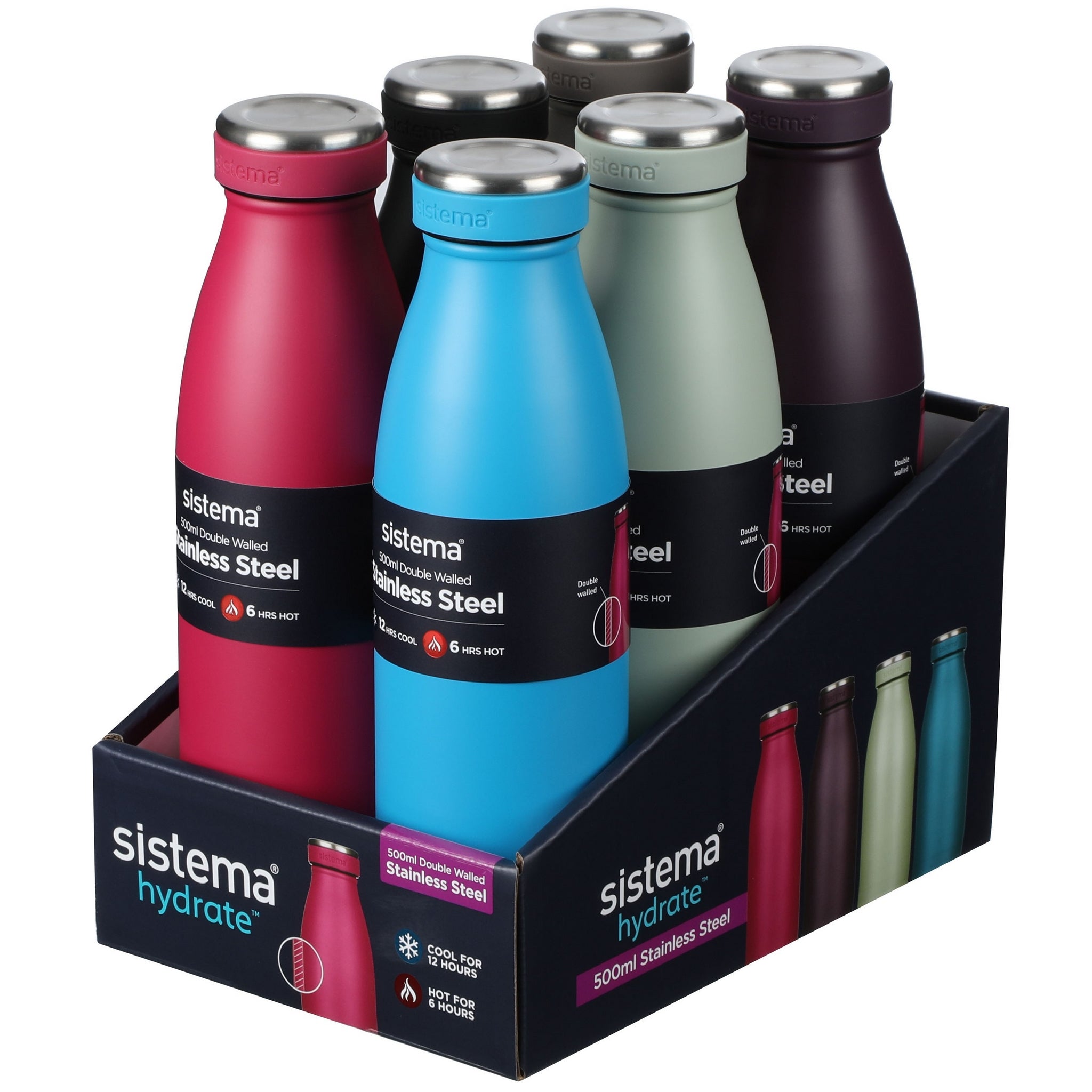 Termoflaske Sistema 0,5L Rustfri Stål Kold & Varm ass. farver