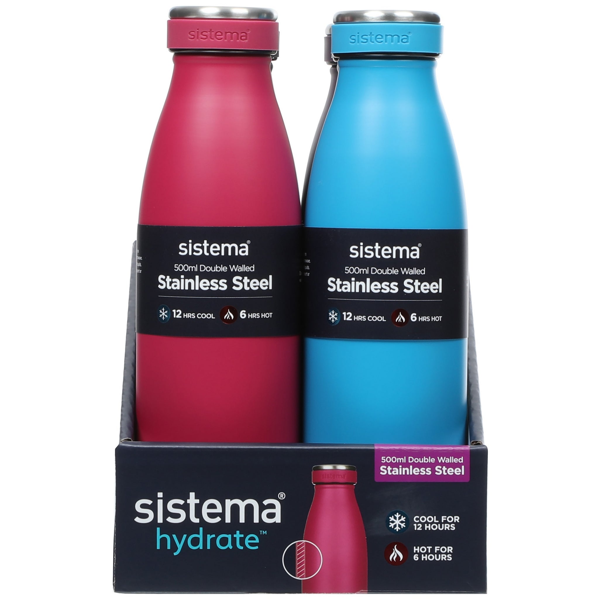 Termoflaske Sistema 0,5L Rustfri Stål Kold & Varm ass. farver