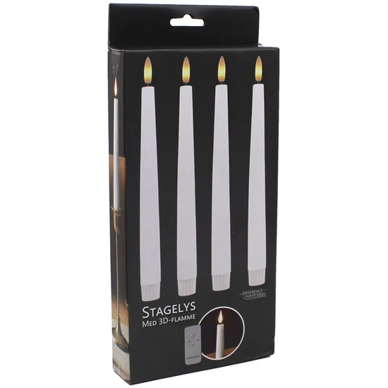 Stagelys 3D LED 24,5 cm Hvide  4-pack Med Fjernbetjening