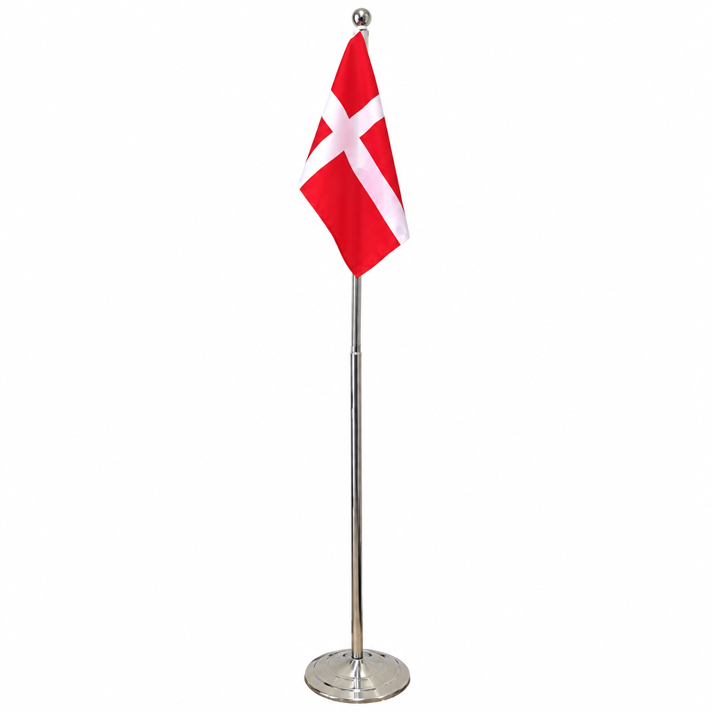 Gulvflag Dannebrog i rustfrit stål, justerbart 113–192 cm