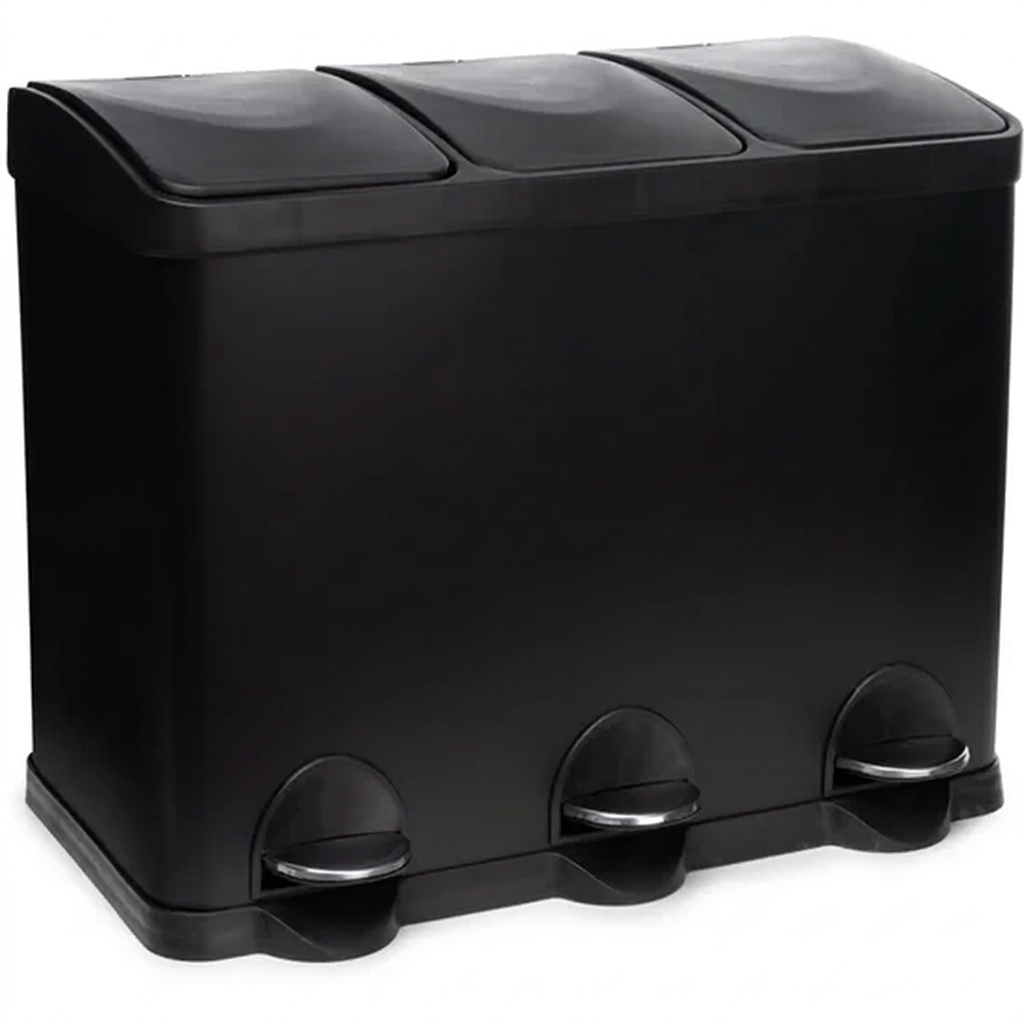 Affaldsstation Pacific med pedal, sort, 3 × 20 liter