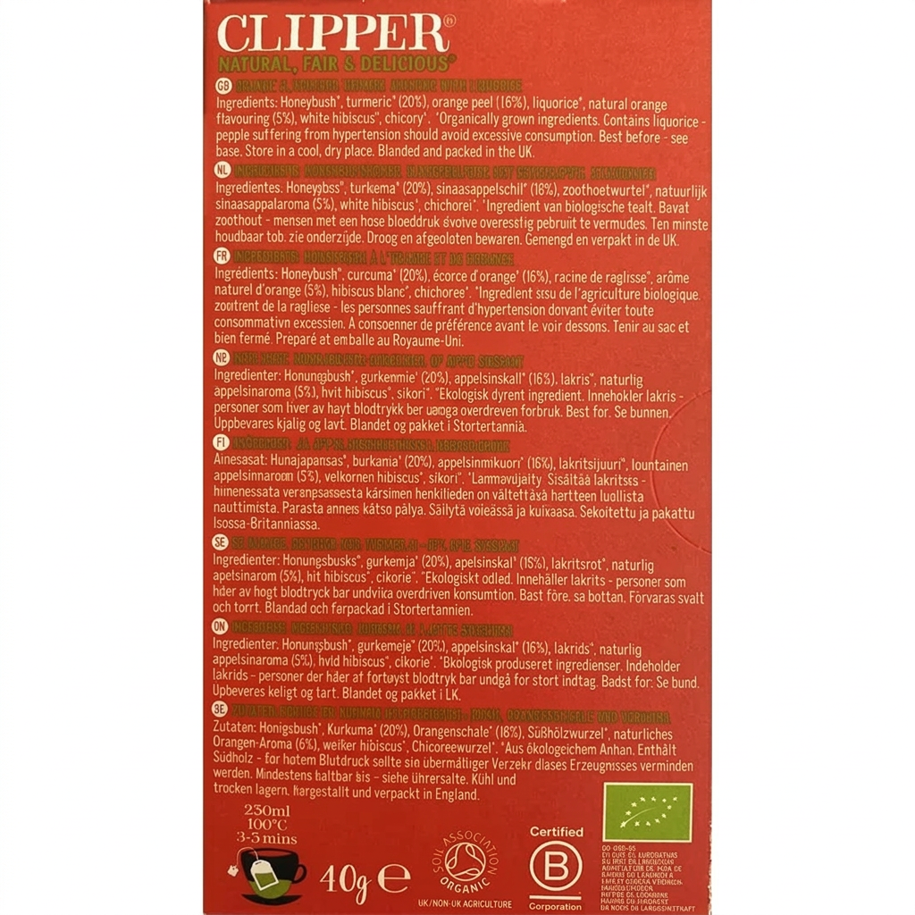 Urtete Clipper Appelsin & Gurkemeje øko, 20 breve, 40 g