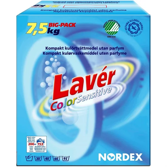 Vaskepulver Svanemærket Color Sensitive Parfumefri 7,5 kg