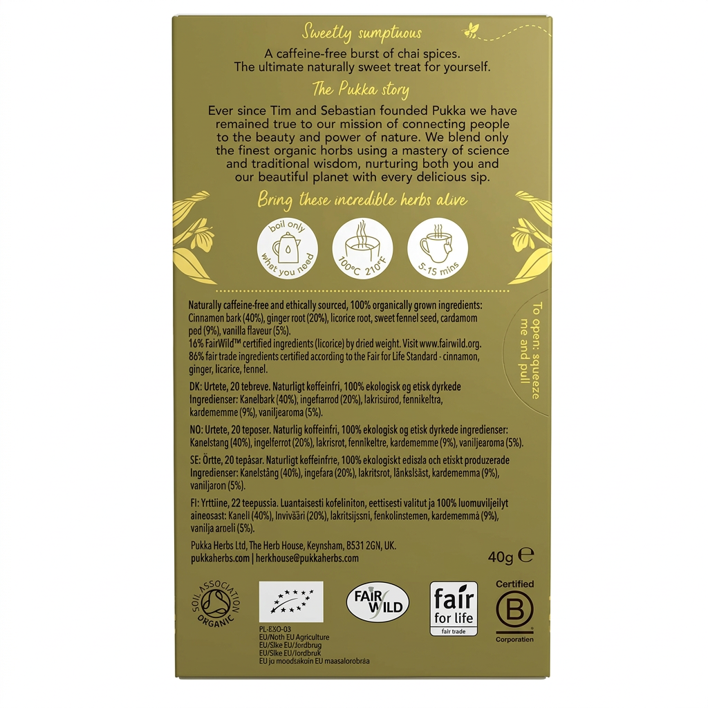Urtete Pukka Vanilla Chai økologisk, 20 breve, 40 g