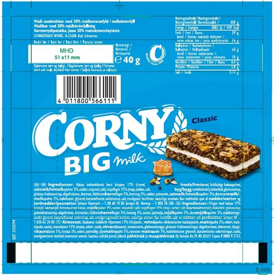 Corny müslibar mælk 1x24 stk