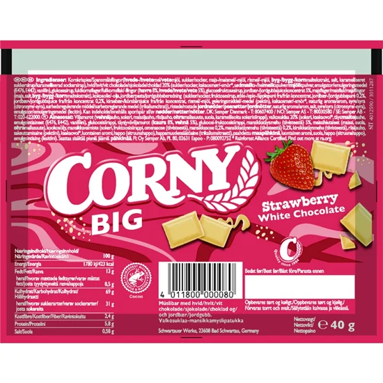 Corny müslibar Strawberry White Chocolate 1x24 stk