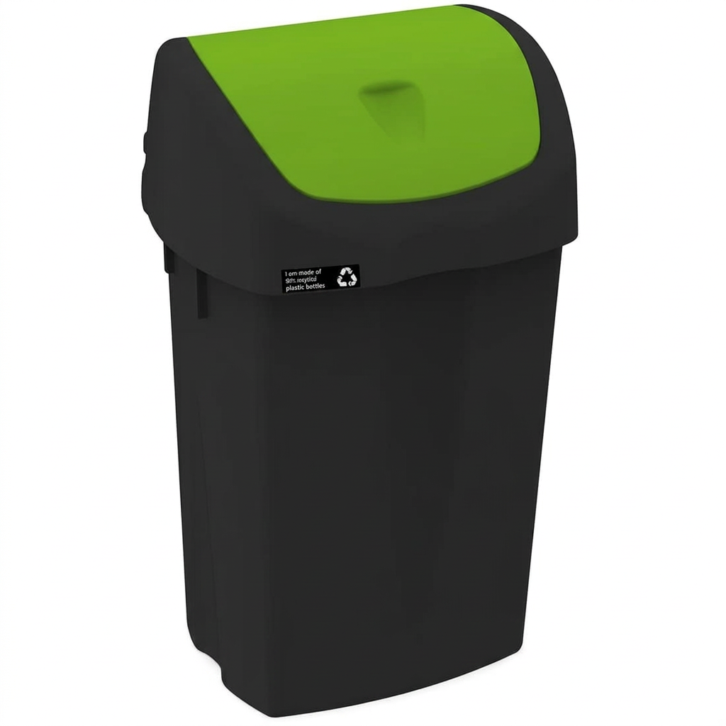 Affaldsspand Nordic Recycle 25 liter, sort med grønt vippelåg