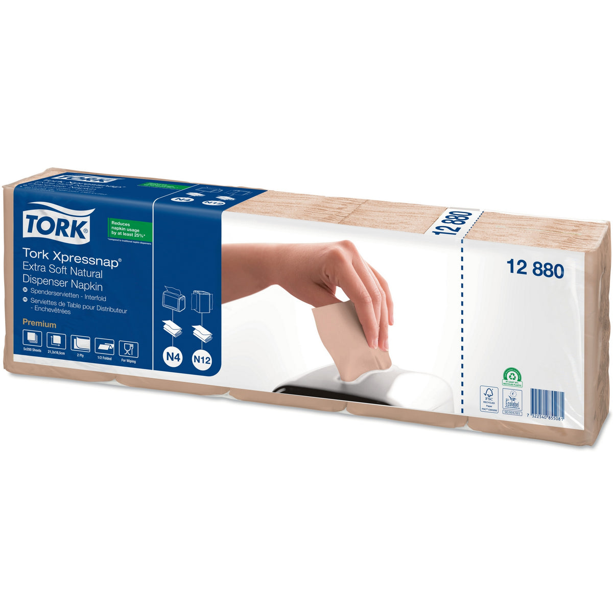 Dispenserservietter Tork N4/N12 Natur 2-lags – 8 × 1.000 stk.