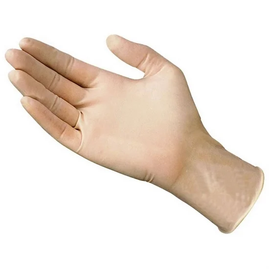 Naturfarvet ABENA Classic latexhandske XL vist på en hånd med håndfladen frem