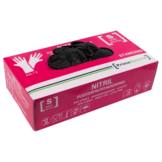 Nitril Pudderfri Handsker Sort S Kraftig 100 stk
