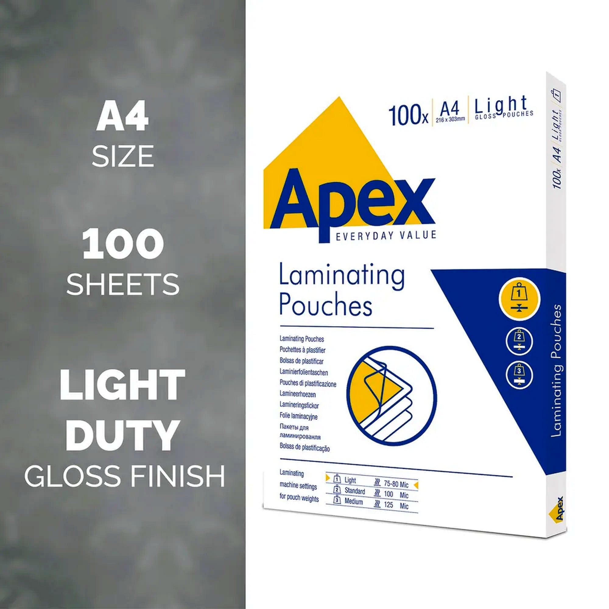 Lamineringslommer A4 100 stk. Apex 75-80 Mic