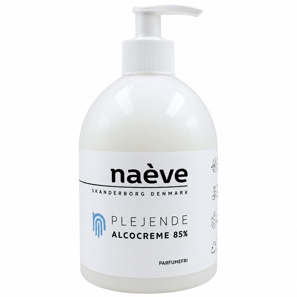 Håndsprit Naeve Alcocreme 85 %, parfumefri, 522 ml, datovare