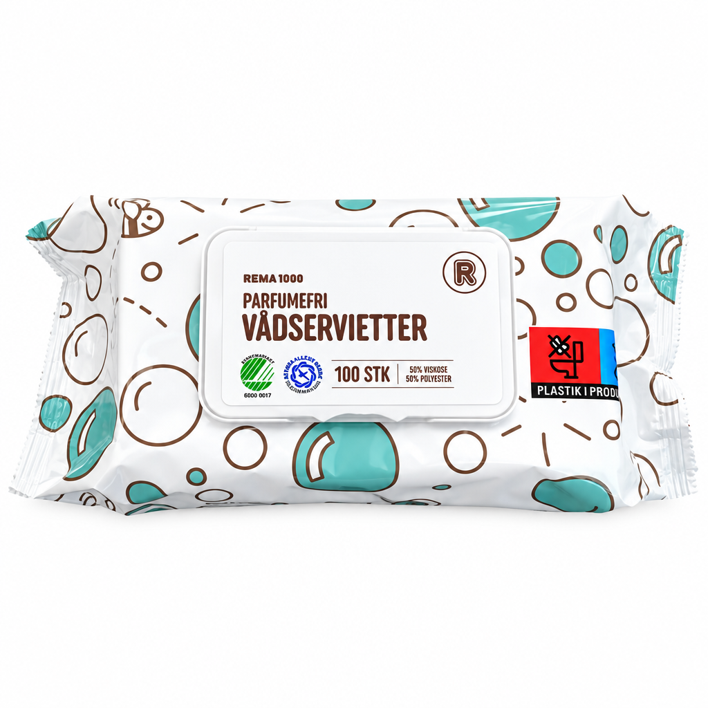 Vådservietter REMA 1000 uden farve og parfume, 100 stk.
