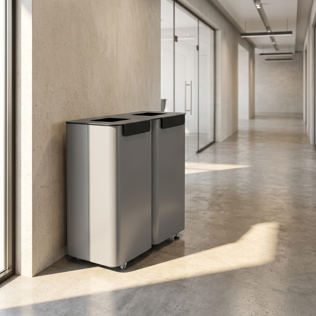 Modulspande med to rum set skråt fra siden i solbelyst kontorgang