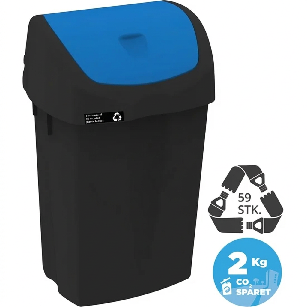 Affaldsspand Nordic Recycle 50 liter, sort med blåt vippelåg