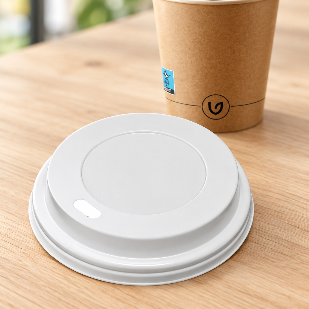 Hvide CPLA-låg til kaffebægre, Ø90 mm, 100 stk.