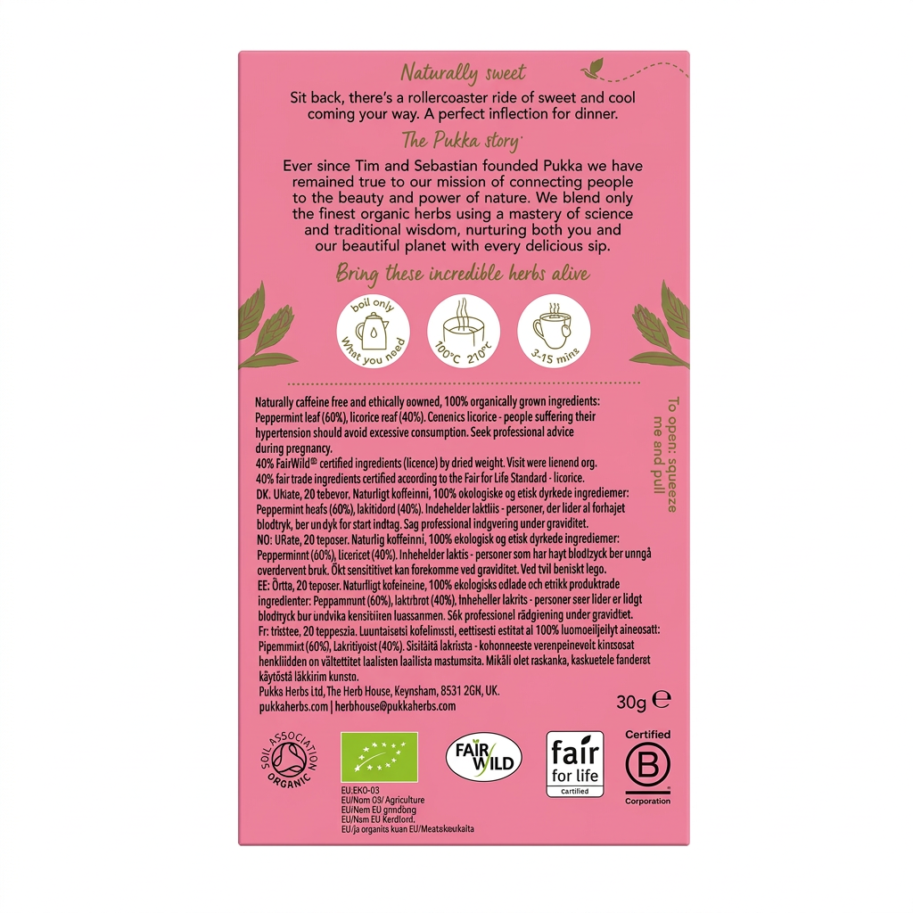 Urtete Pukka Peppermint & Licorice økologisk, 20 breve, 30 g