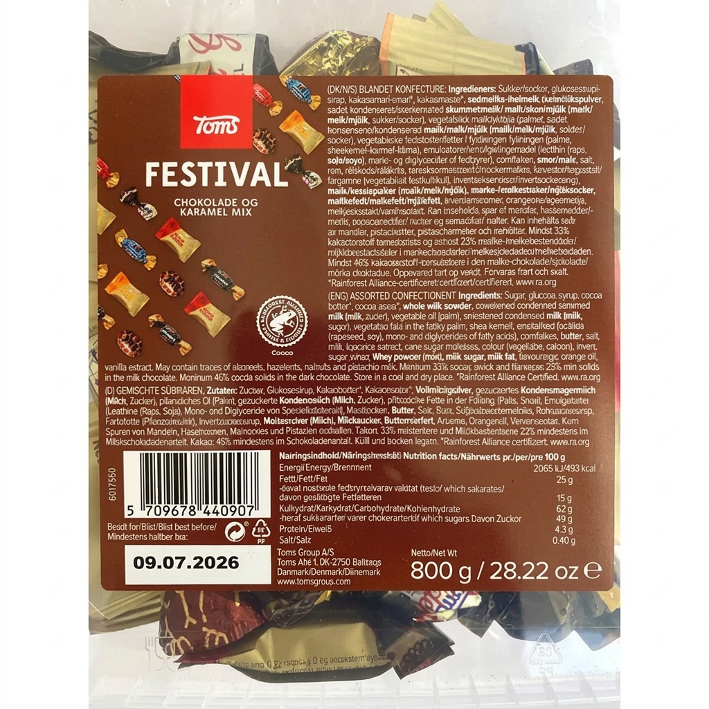 Chokolade Toms Festival Mix 800 g, 1 bøtte