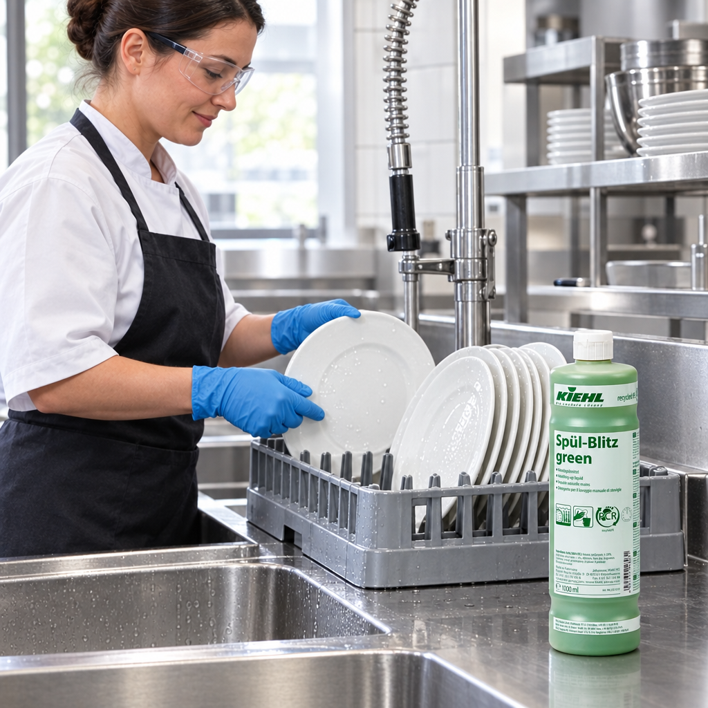 Skyllede tallerkener stilles til tørring ved Spül-Blitz Green 1 L