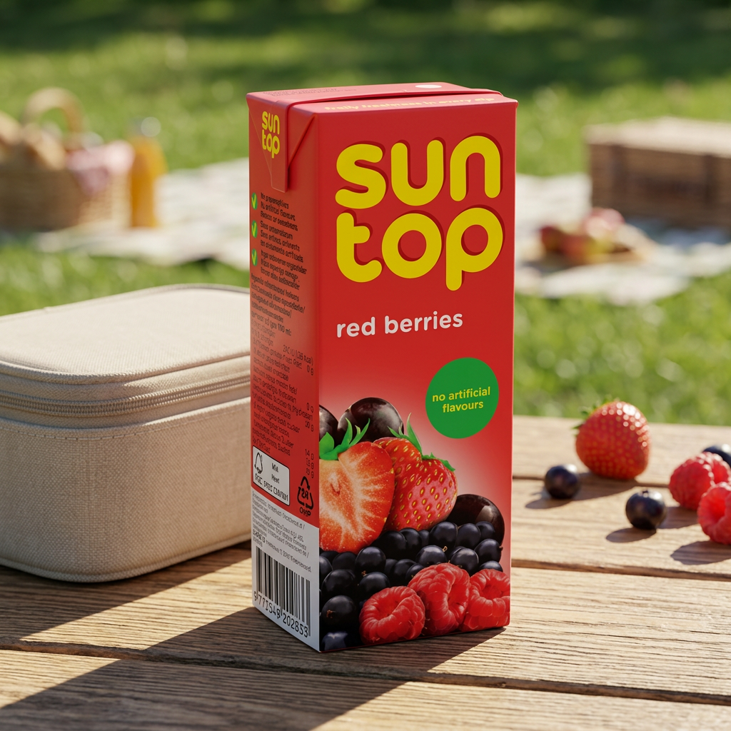 Suntop Røde Bær ved madkasse på picnicbord