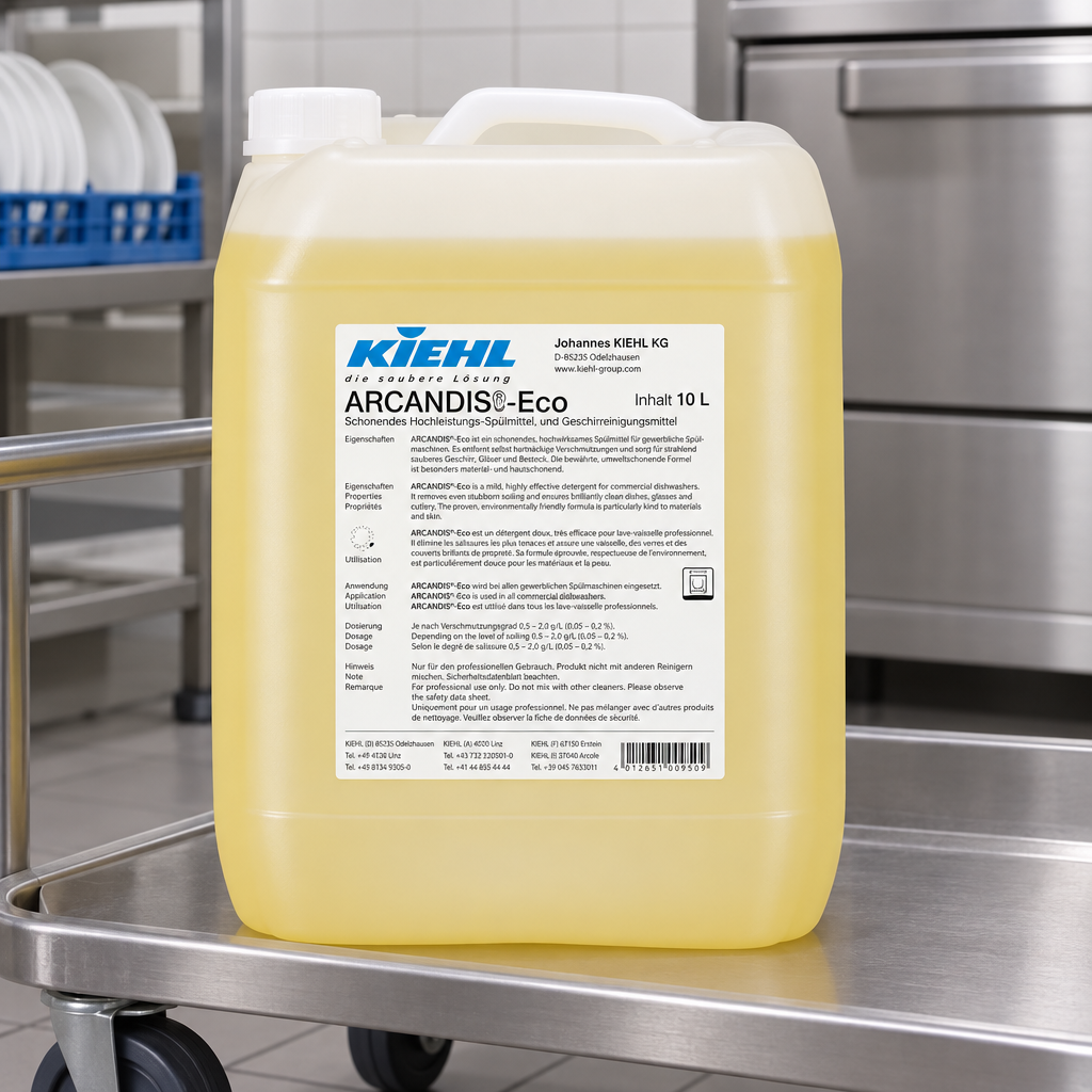 Kiehl Arcandis-Eco 10 L på metalvogn ved professionel opvask
