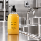 Golden Nectar håndsæbe ved en håndvaskestation i rustfrit stål