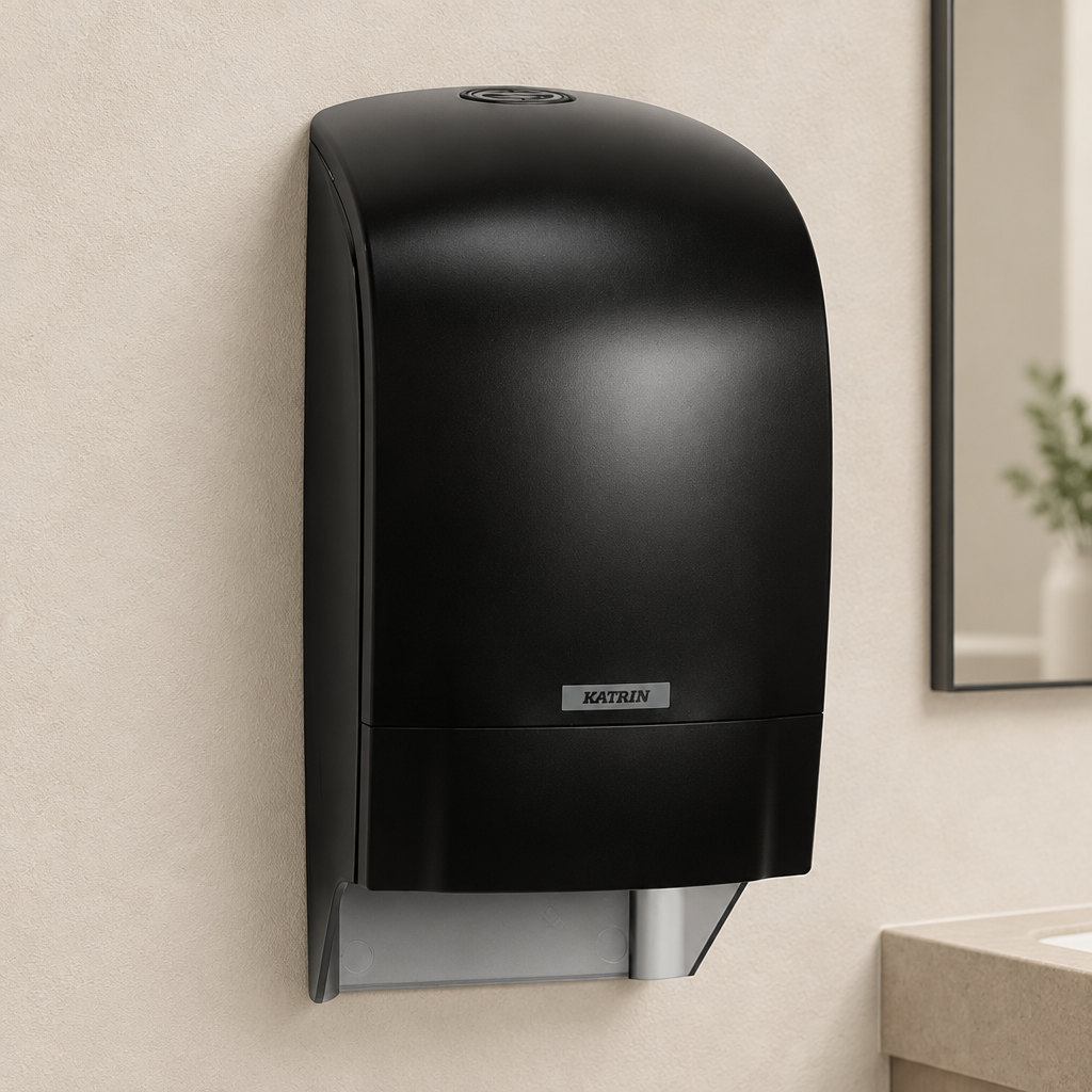 Sort Katrin System-dispenser 104605 på lys væg