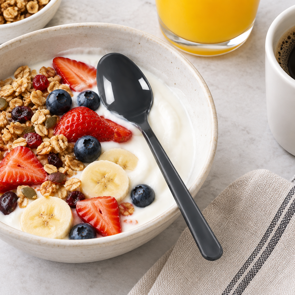 Grå flergangsske i yoghurt med frugt