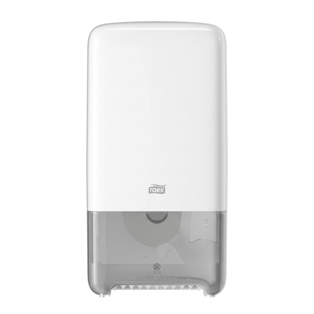 Hvid Tork T6 Mid-size Twin 557500 med transparent underdel på hvid baggrund