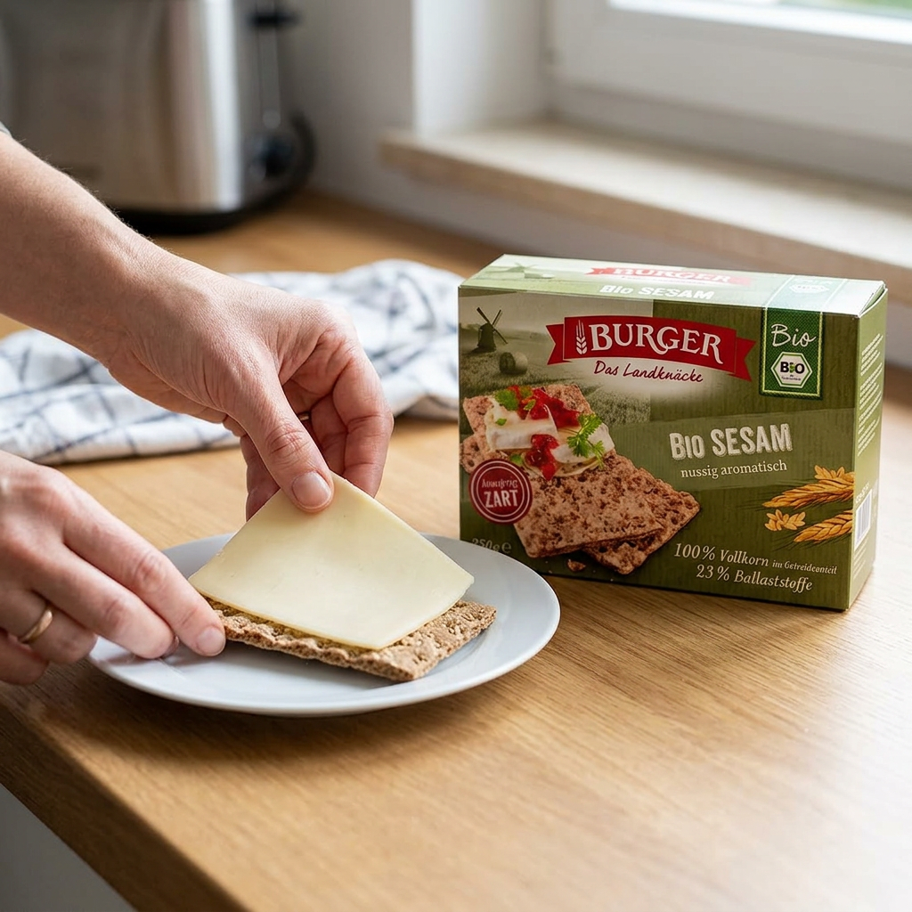 Burger Bio Sesam-knækbrød anrettes med ost