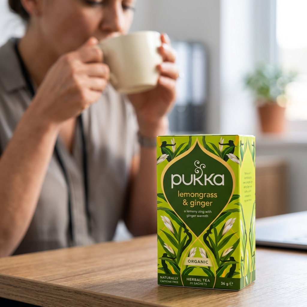 Pukka Lemongrass & Ginger ved en tepause på kontoret