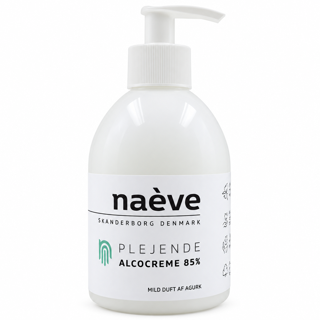 Naeve Alcocreme 85 procent med mild agurkeduft, pumpeflaske på hvid baggrund