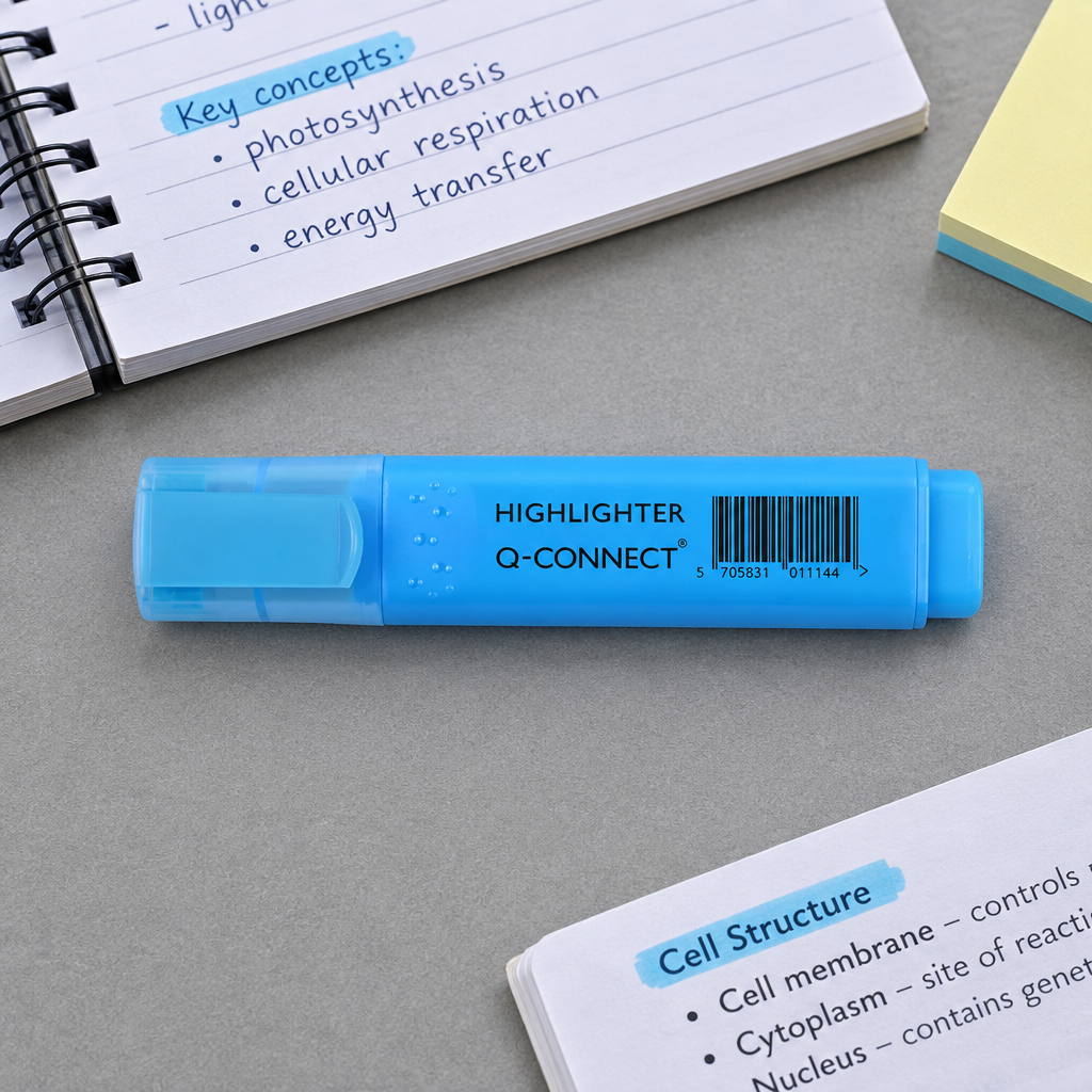 Blå Q-Connect highlighter ved fremhævede studienoter, genereret miljøbillede