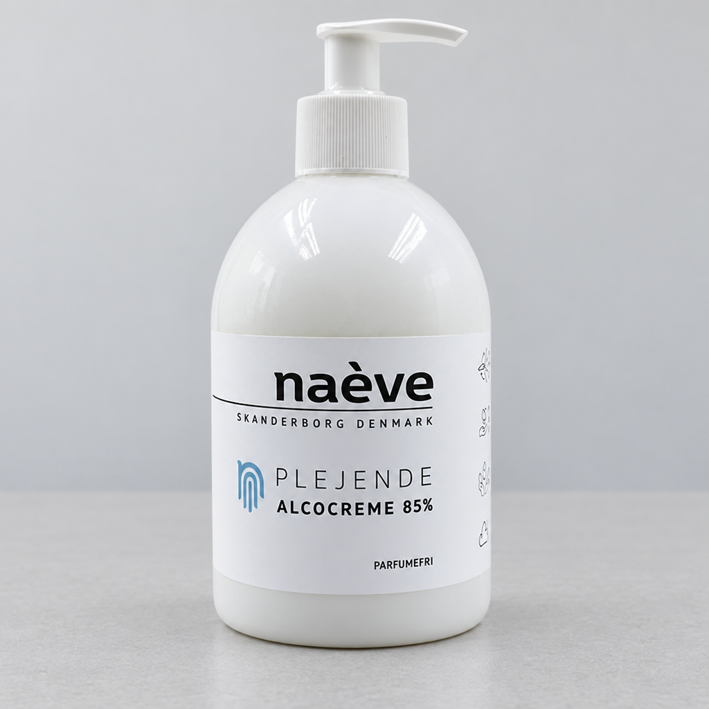 Parfumefri Naeve Alcocreme med pumpe på lyst skrivebord
