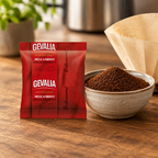 Gevalia filterkaffe i portionspose ved formalet kaffe og papirfilter