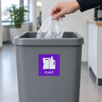 Brugssituation: plastpose placeres i beholder mærket PLAST