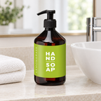 Luxus Lemongrass 500 ml pumpeflaske ved en håndvask med hvide håndklæder