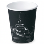 Sort kaffebæger 25 cl med hvid kant og kaffekopmotiv på hvid baggrund