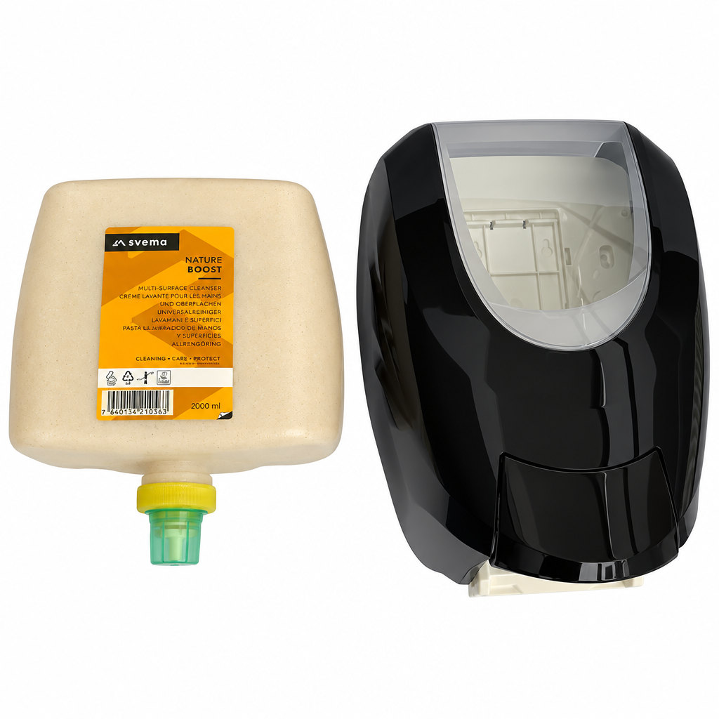 Ny version af originalfoto: Nature Boost-refill og sort Everest-dispenser