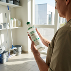Stemningsbillede af medarbejder, der læser etiketten på Kiehl Ambital-eco balance