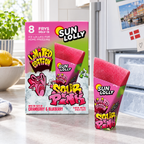 Stemningsillustration af Sun Lolly Sour Pink-æske og is i køkken, baseret på produktfoto
